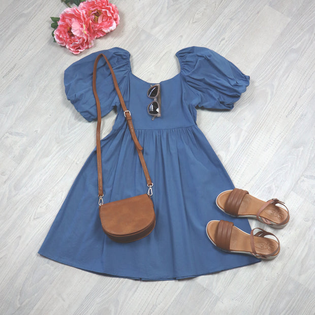 Puff Sleeve Calliope Dress - Turquoise Blue