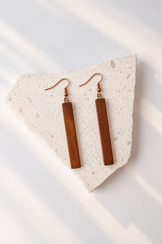 Rectangular Natural Wood Earrings