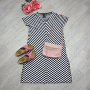 Reese Side Split Dress - B/W Stripe