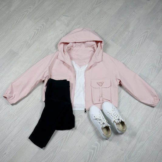 Shelby Hooded Cropped Parka - Light Pink