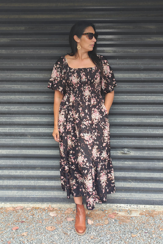 Shirred Bust Soph Maxi - Midnight Floral