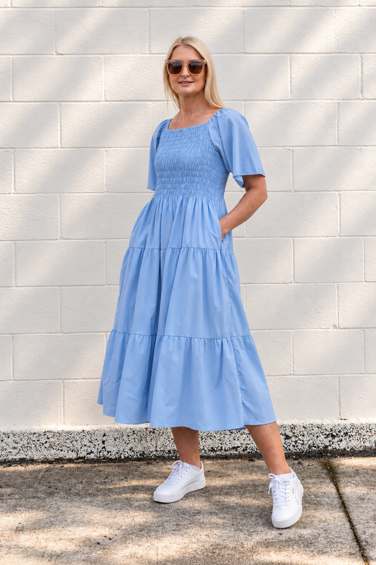 Shirred Bust Soph Maxi - Sky Blue