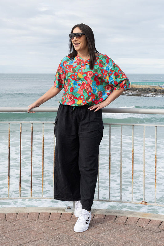 Short Sleeve Verity Tie Top- Colourpop Poppy