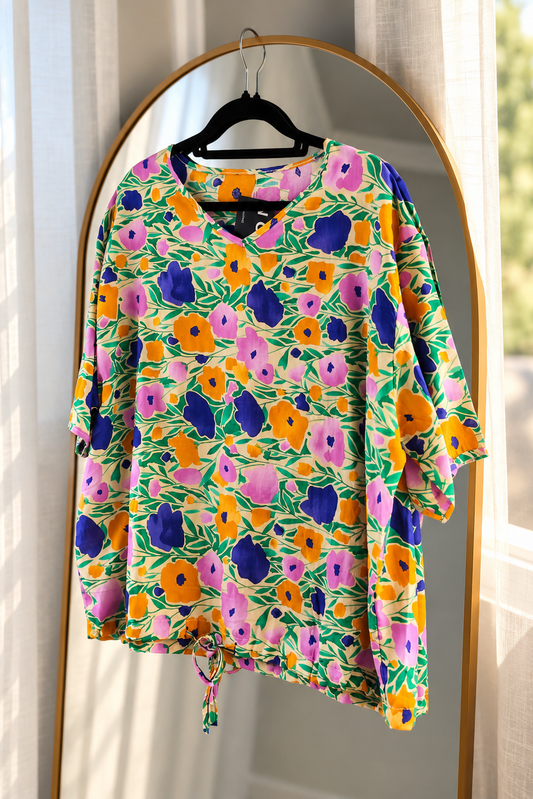 Short Sleeve Verity Tie Top - Lavender Tulips