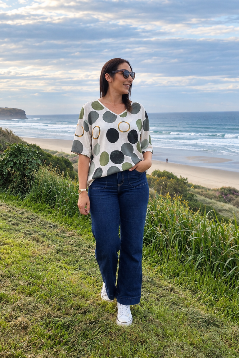 Short Sleeve Verity Tie Top - Moss Orb