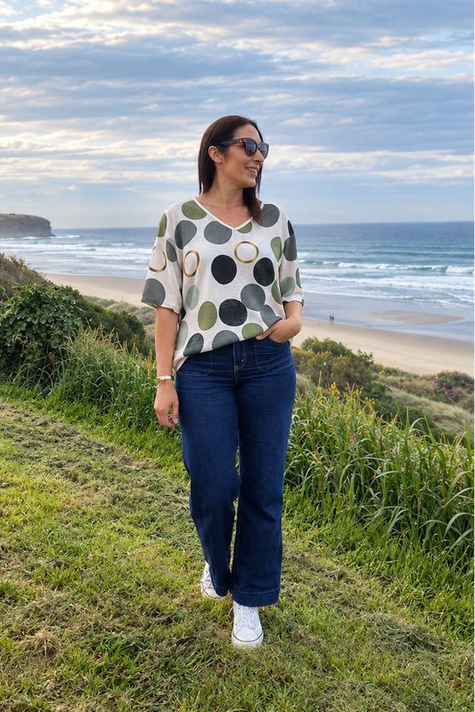 Short Sleeve Verity Tie Top - Moss Orb
