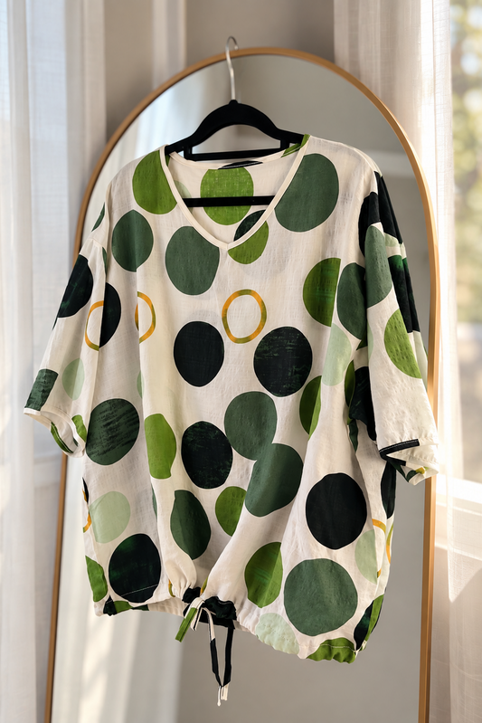 Short Sleeve Verity Tie Top - Moss Orb