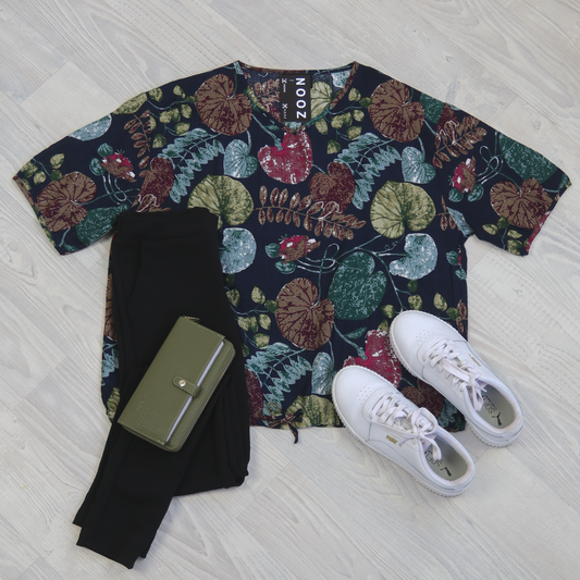 Short Sleeve Verity Tie Top - Navy Flora