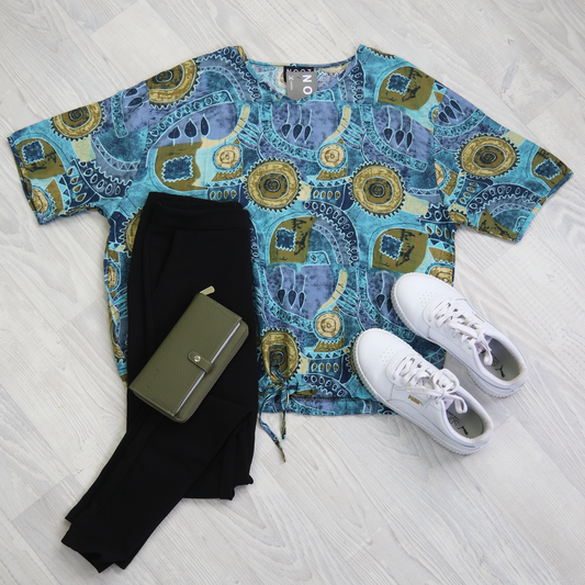 Short Sleeve Verity Tie Top - Tribal Blues