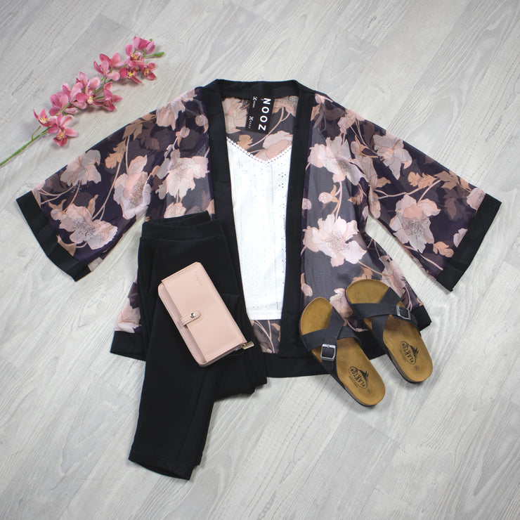 Shorter Luna Kimono - Pastel Hibiscus