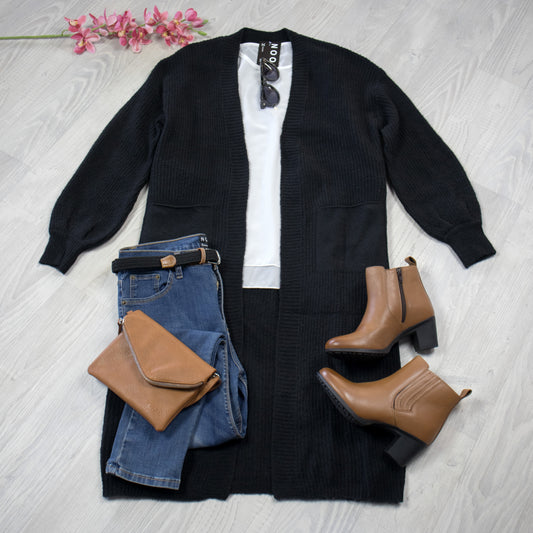 Snuggly Wool Blend Haven Cardigan - Black