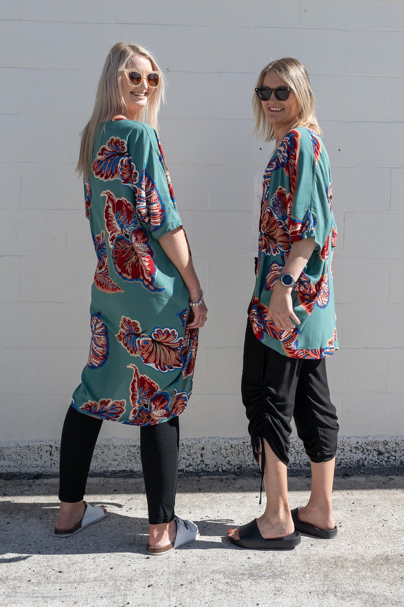 Teal & Rust Leaf - Short Patterned Kimono