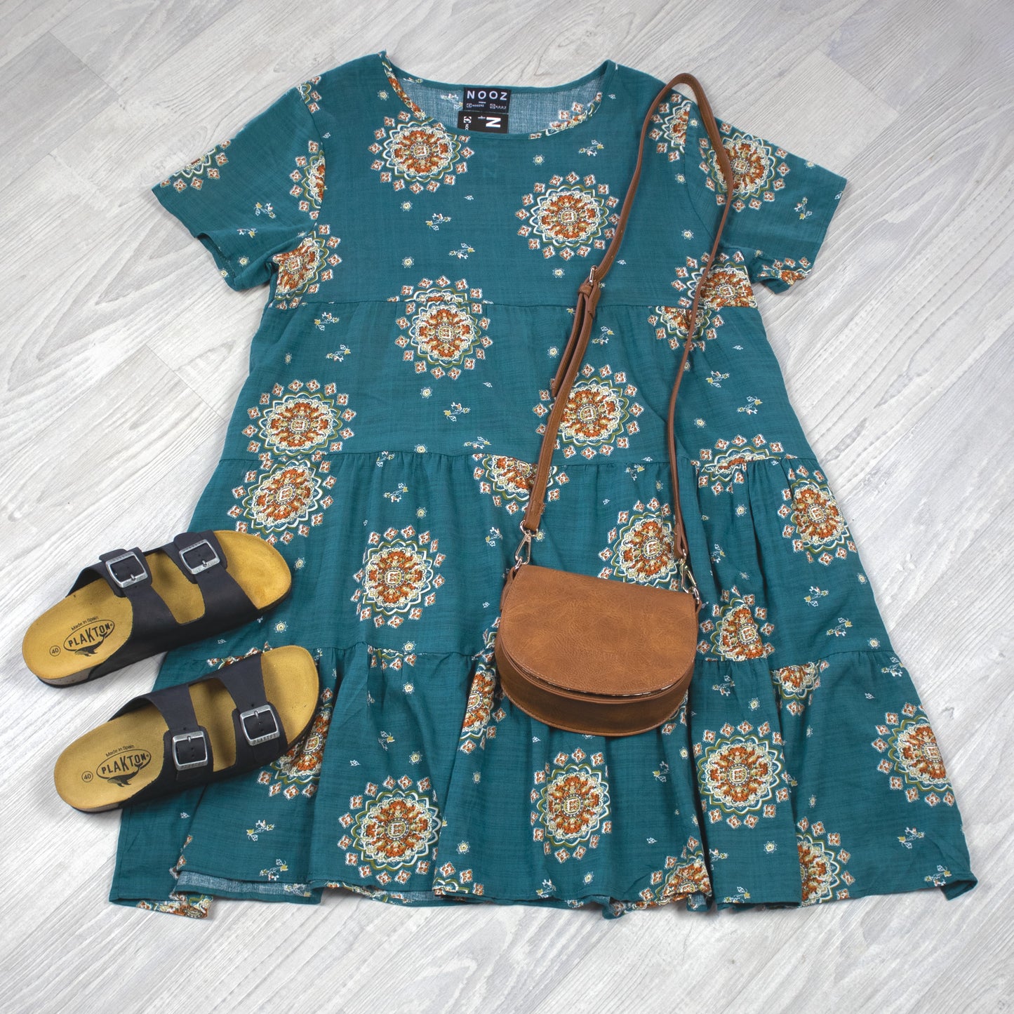 Tiered Babydoll Dress - Teal Mandala