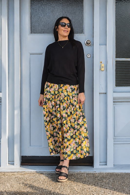 Tiered Victoria Maxi Skirt - Vibrant Dark Floral
