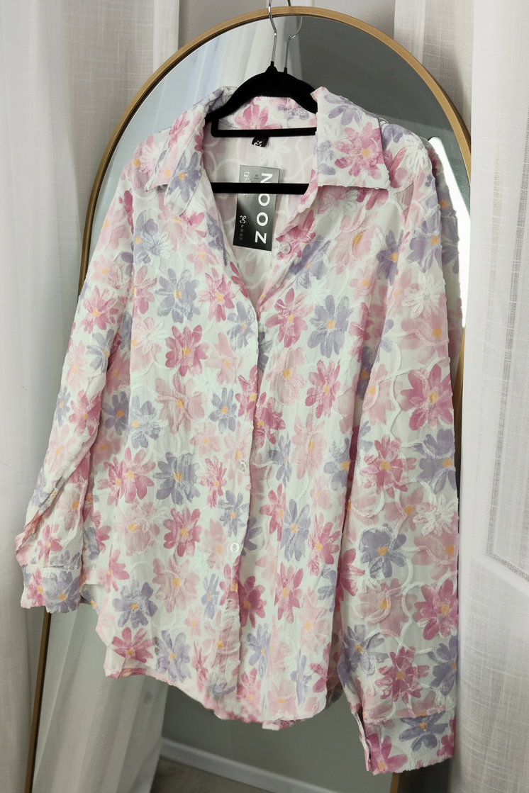 Floral Embossed Fern Shirt - Pinks