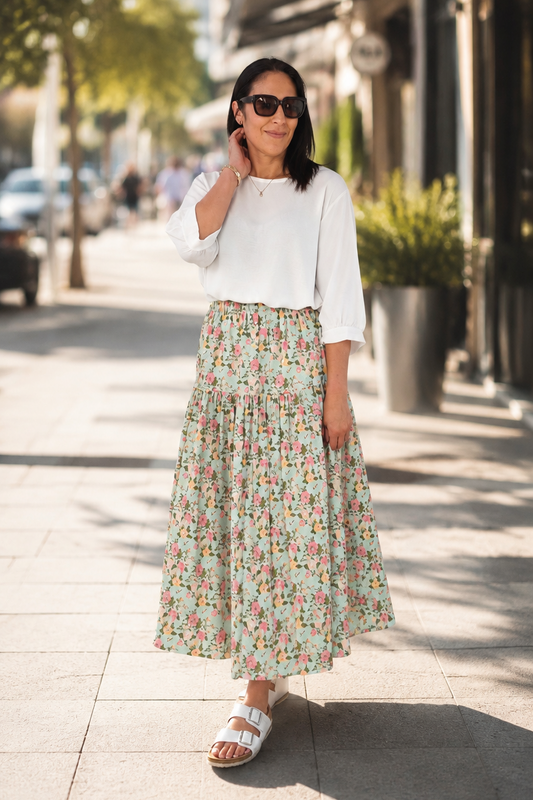 Tiered Victoria Maxi Skirt - Pink & Orange Floral