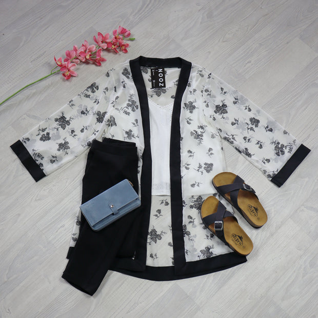 White & Black Bouquet Cora Kimono