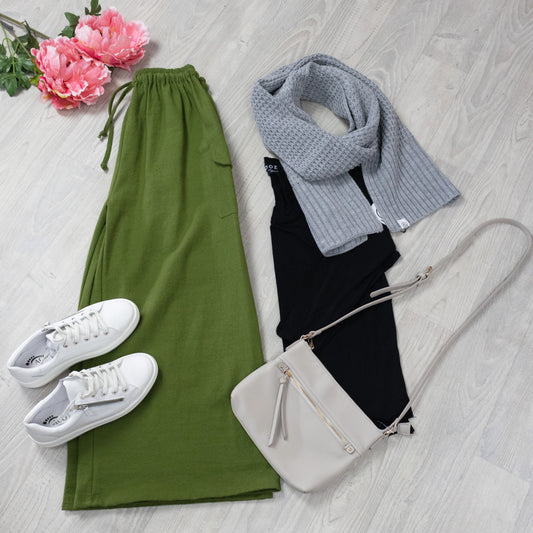 Wide Leg Cargo Pants - Avocado