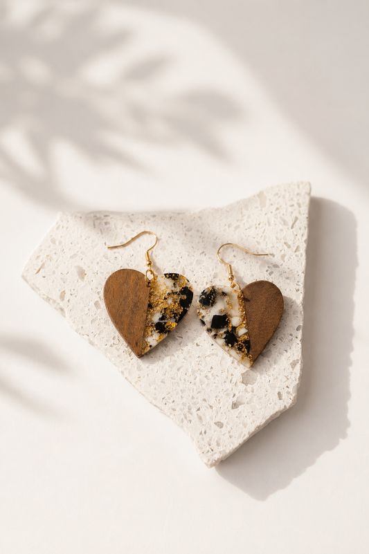 Wood & Resin Orphelia Heart Earrings