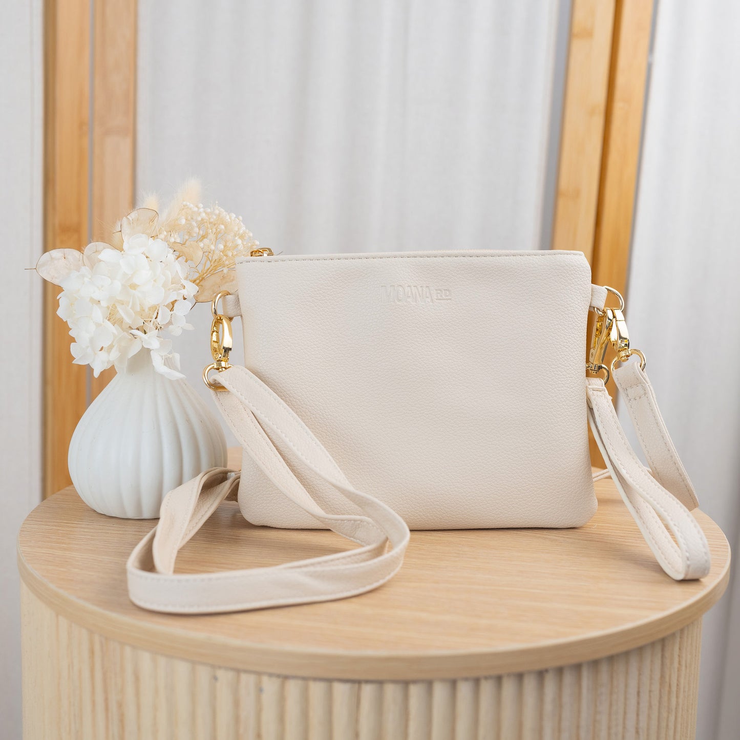 Vegan Leather Viaduct Clutch - Cream