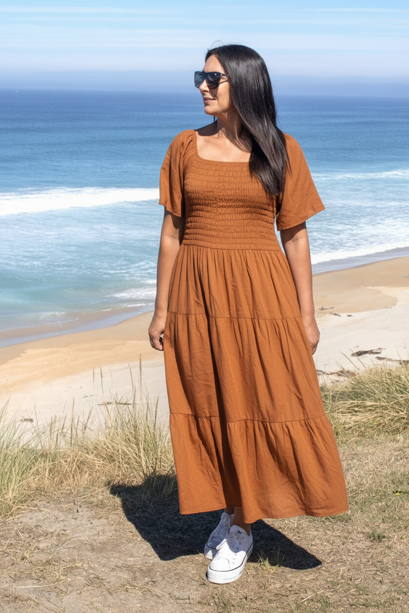 Shirred Bust Soph Maxi - Caramel