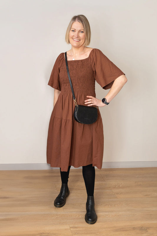 Plain Shirred Bust Louisa Dress - Chocolate