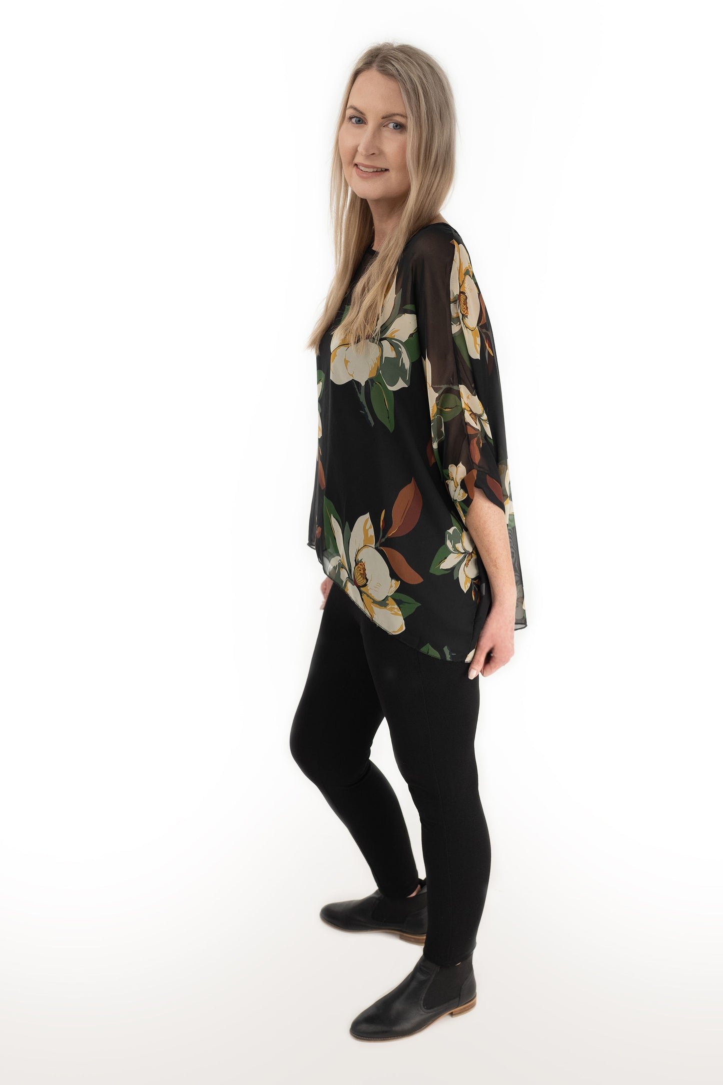 PRE-ORDER** Black Lily Draped Top - Floral Collection