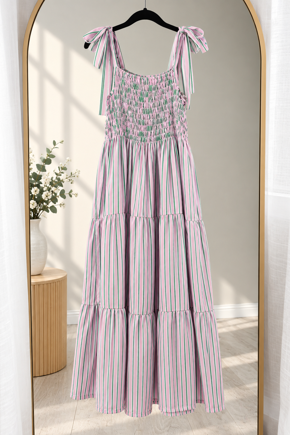Issey Tiered Maxi - Green/Pink Stripe