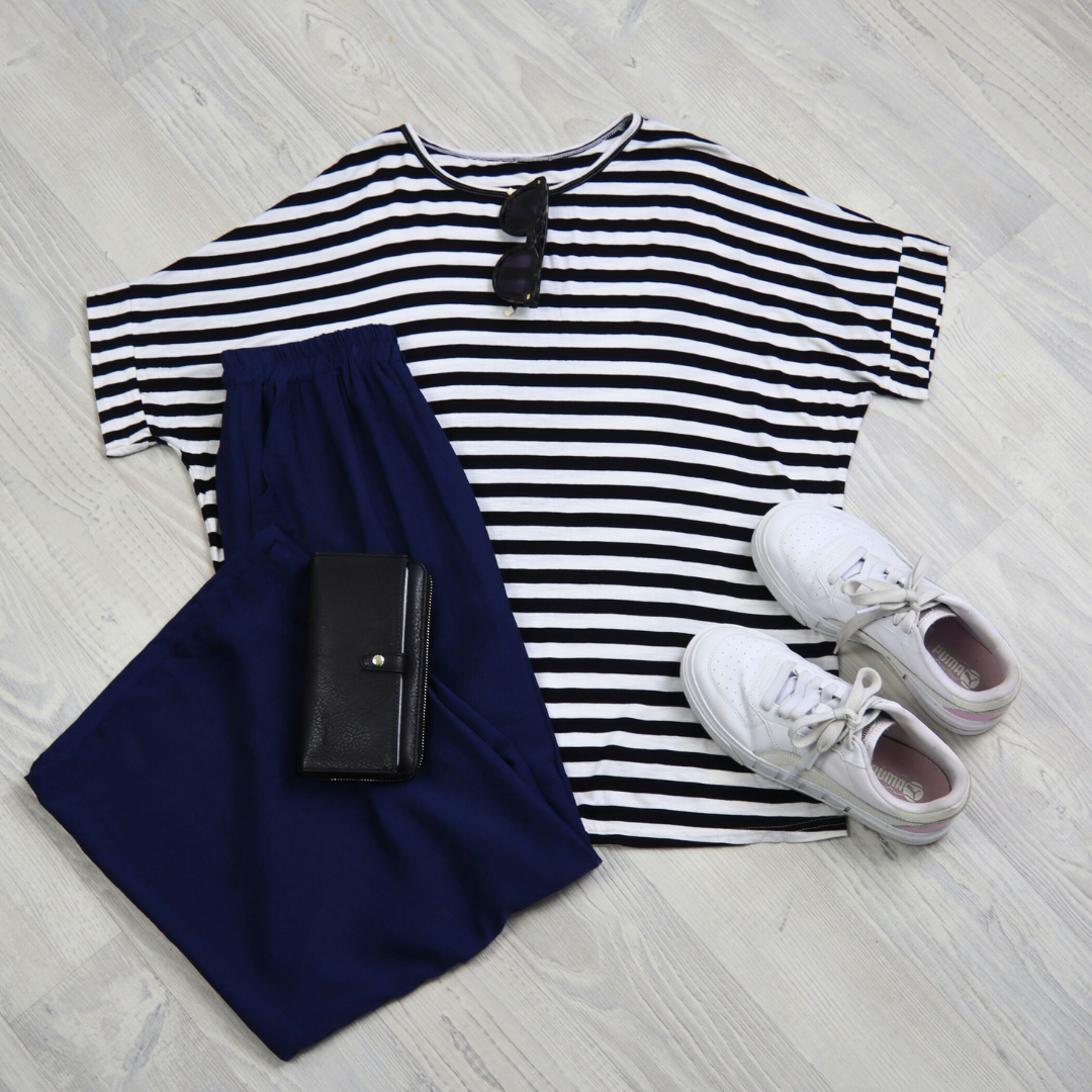 Falling Tee - Black/White Stripe