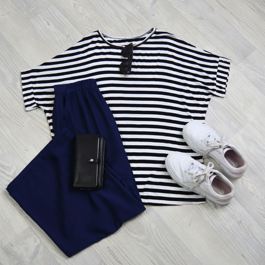 Falling Tee - Black/White Stripe