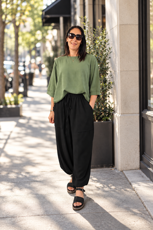 Plain Draped Izzy Top - Sage