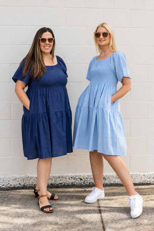 Plain Shirred Bust Louisa Dress - Navy