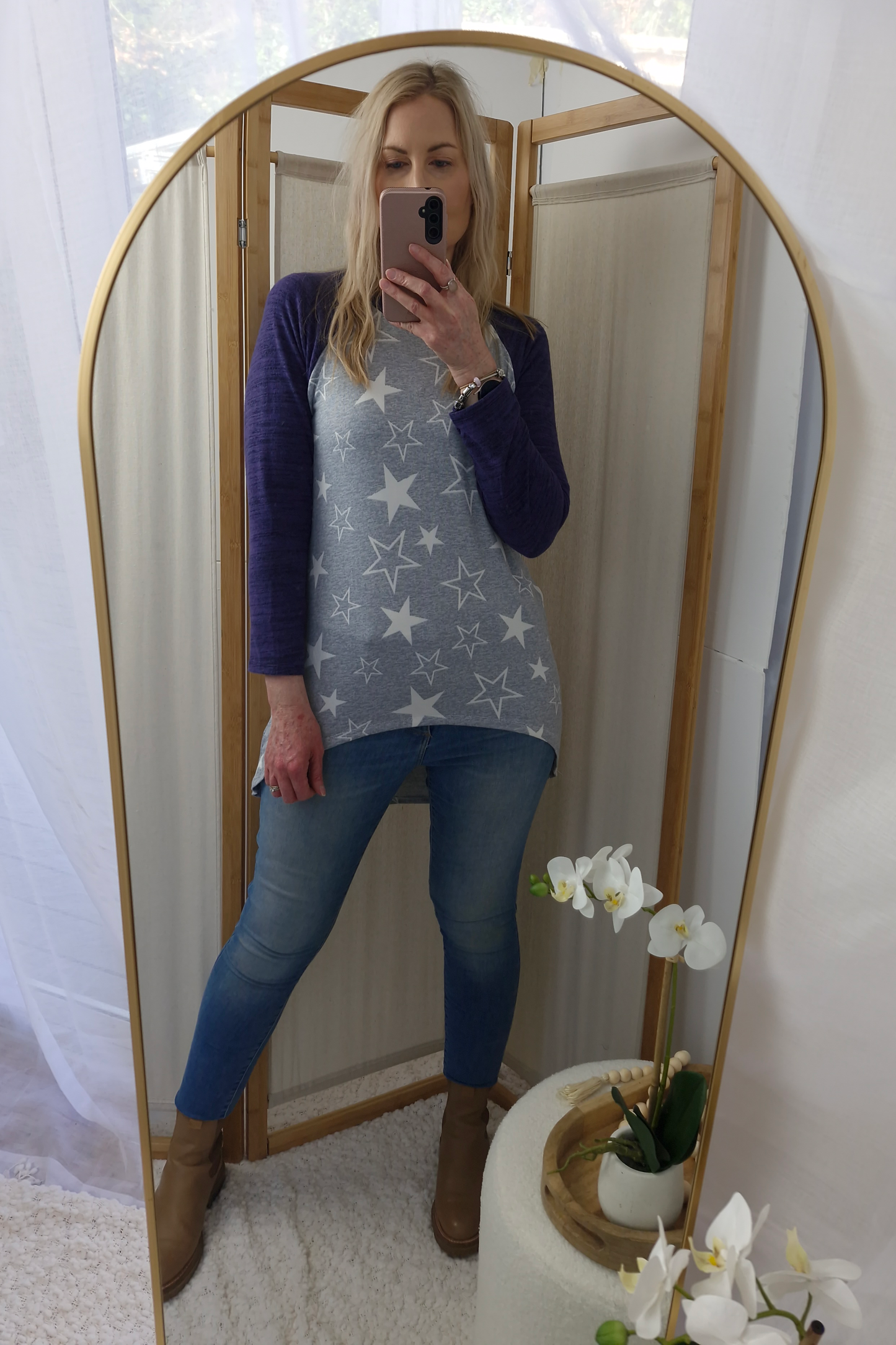 Quinn Star Top - Blue Marl Sleeve