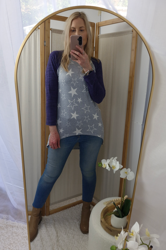 Quinn Star Top - Blue Marl Sleeve