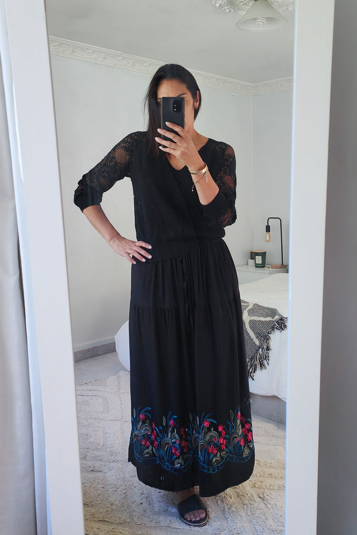 Maggie Embroidered Skirt - Black