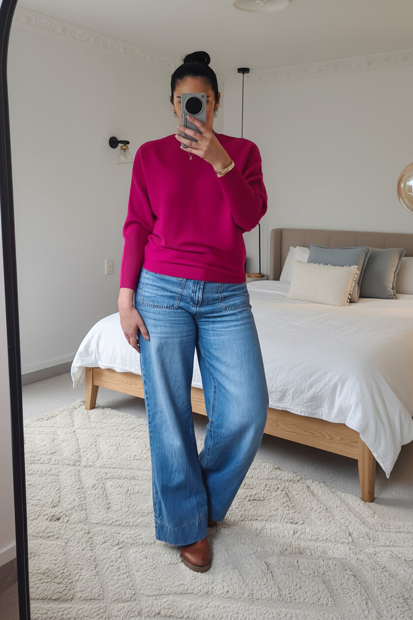 Bright Fuchsia - Nellie Ribbed  Batwing Knit