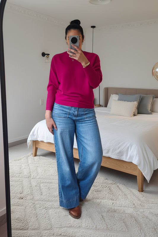 Bright Fuchsia - Nellie Ribbed  Batwing Knit