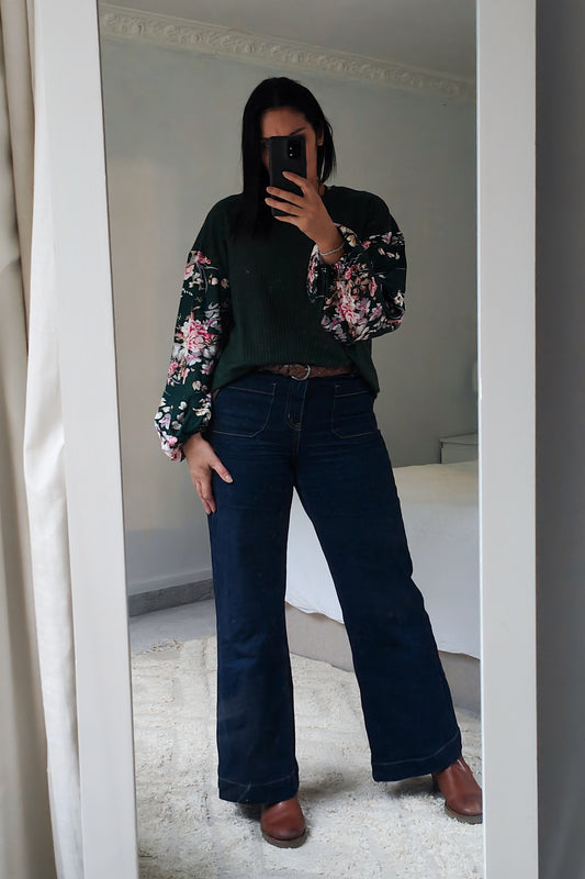 Green Silky Floral Sleeve Amie Top