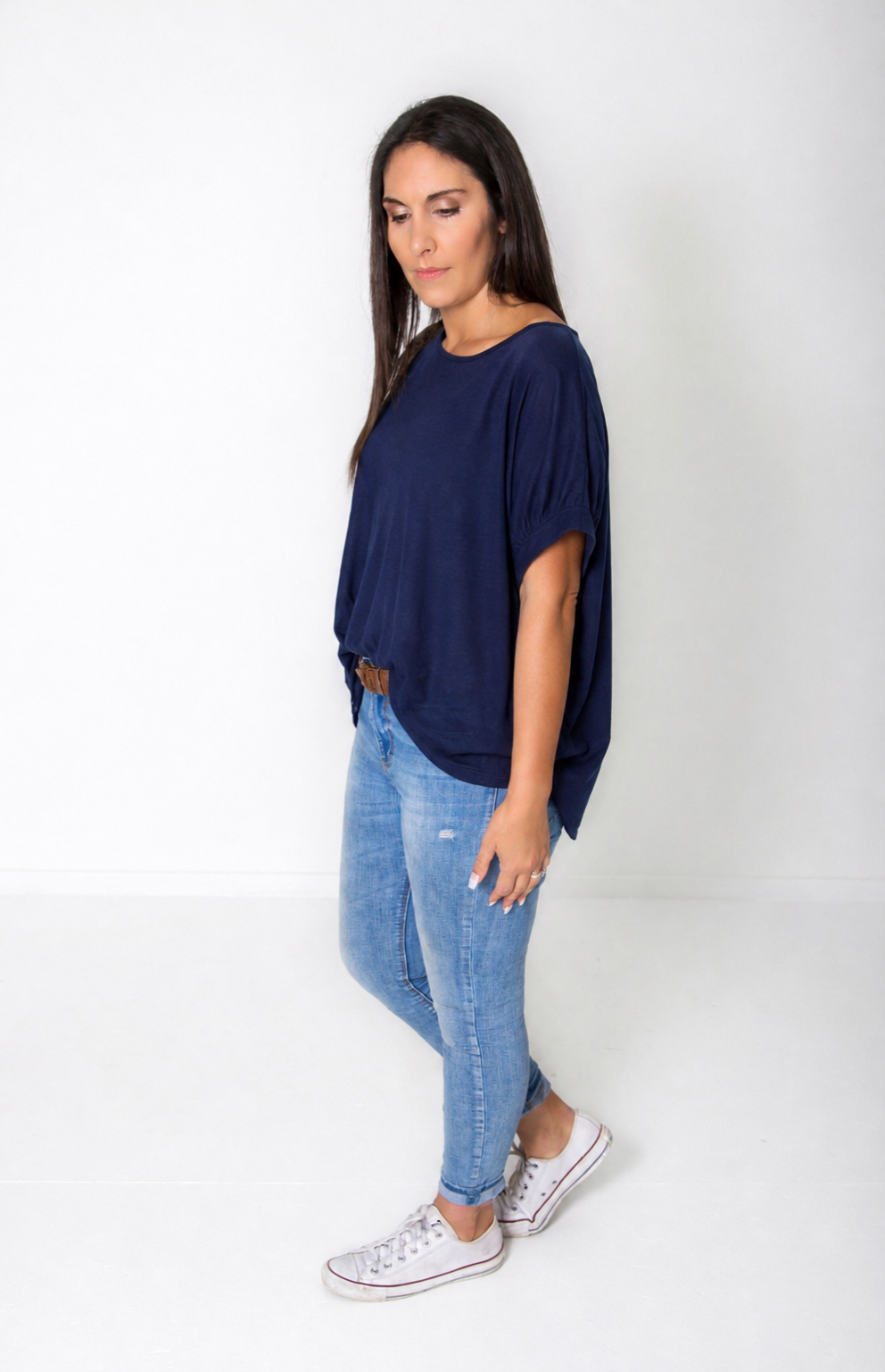 Plain Draped Izzy Top - Navy