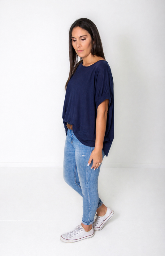 Plain Draped Izzy Top - Navy