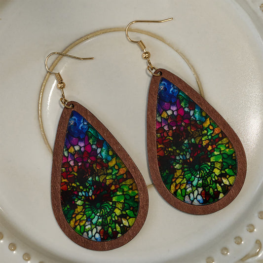 Mosaic Art - Stained Glass Wood & Resin Earring