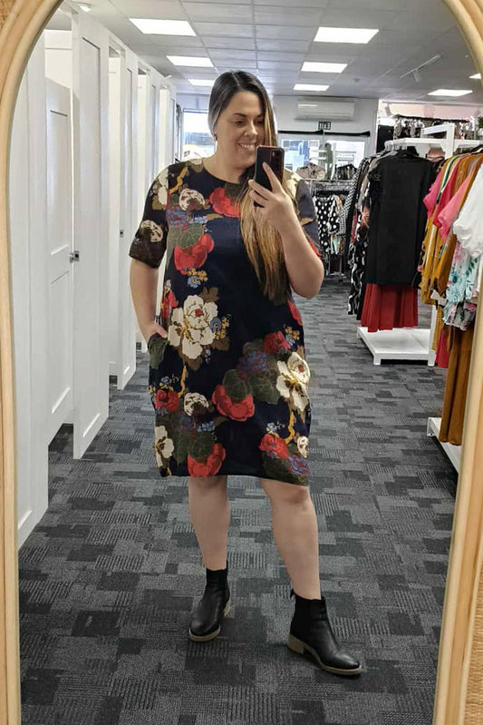 Navy Floral - Smock Dress