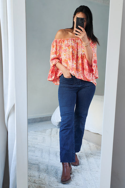 Patterned Off-shoulder Sabrina Top - Melon Floral