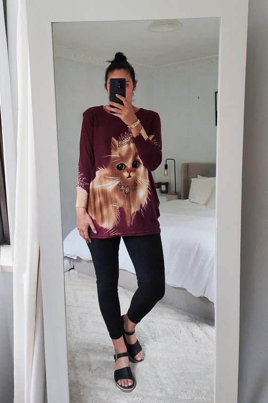 Kitty Princess Print Acrylic Jersey- Maroon