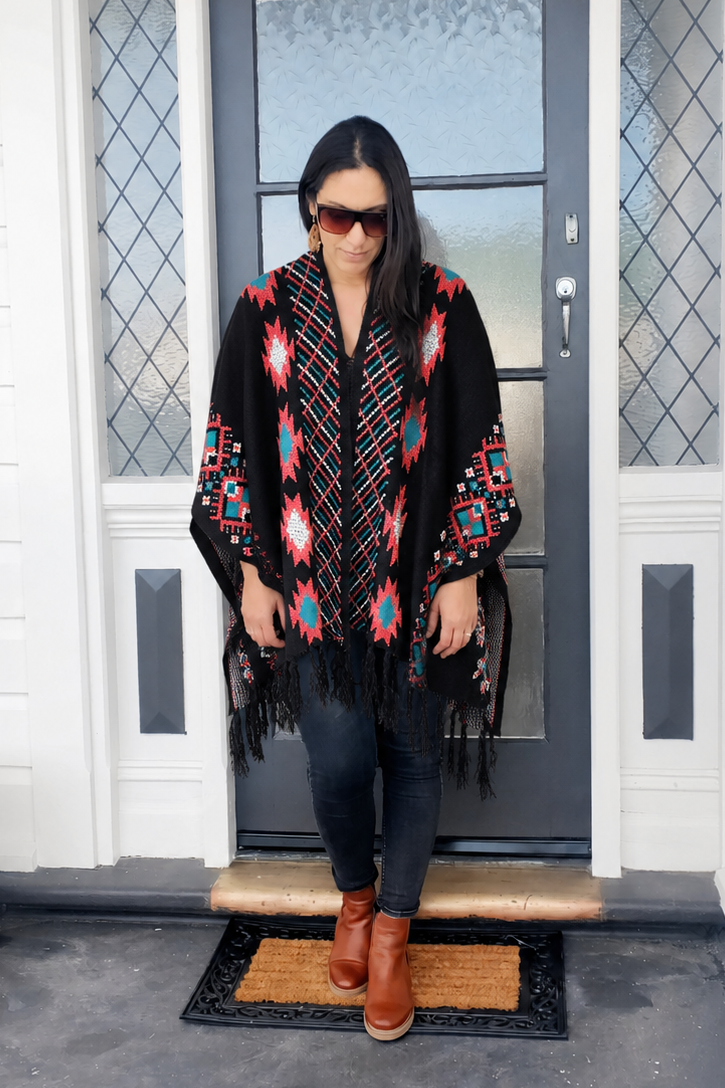 Black Aztec Wrap Cape