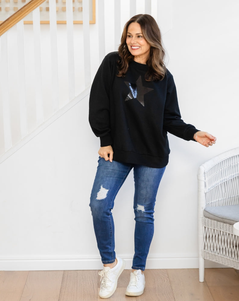 Star Sequin Sweat - Black