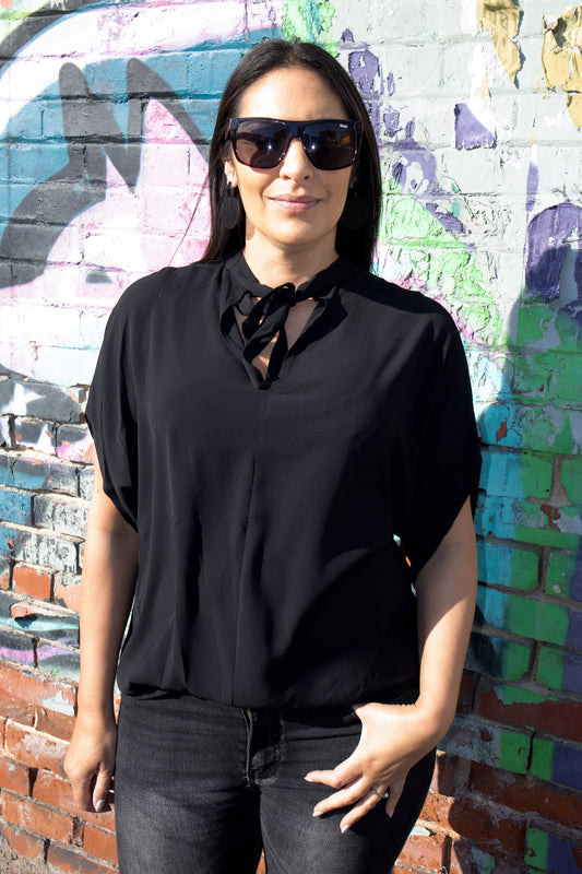 Floaty Capsule Tie Top - Black