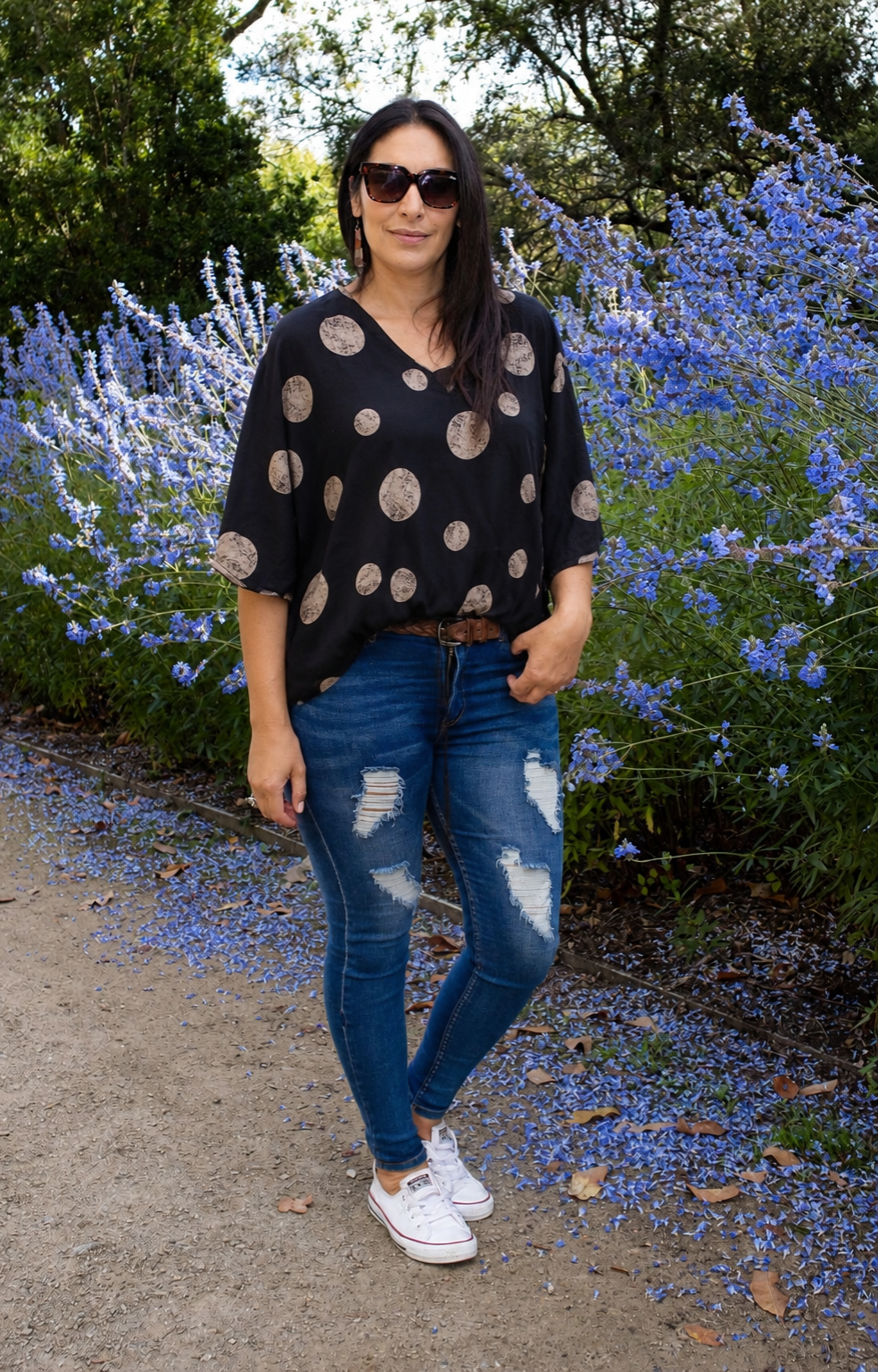 Short Sleeve Verity Tie Top - Grey/Black Lunar