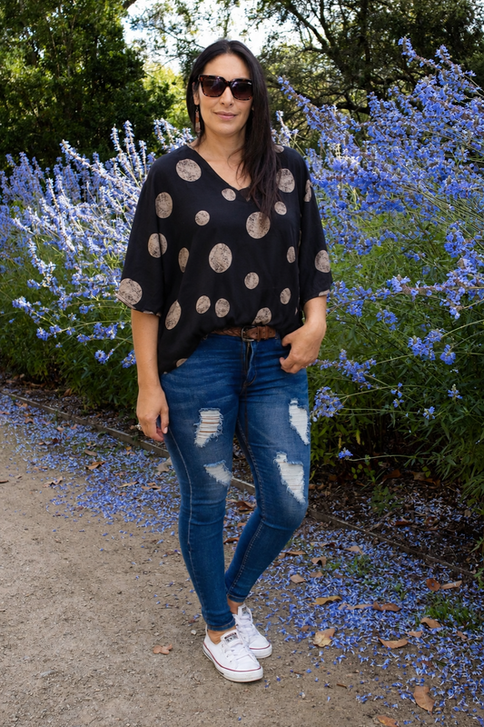Short Sleeve Verity Tie Top - Grey/Black Lunar