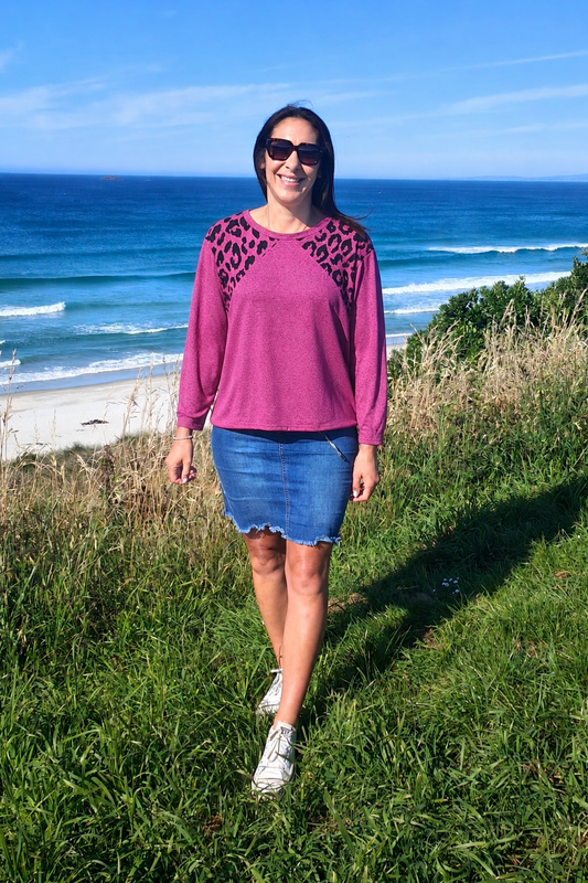 Animal Insert Leoni Top - Pink Marl
